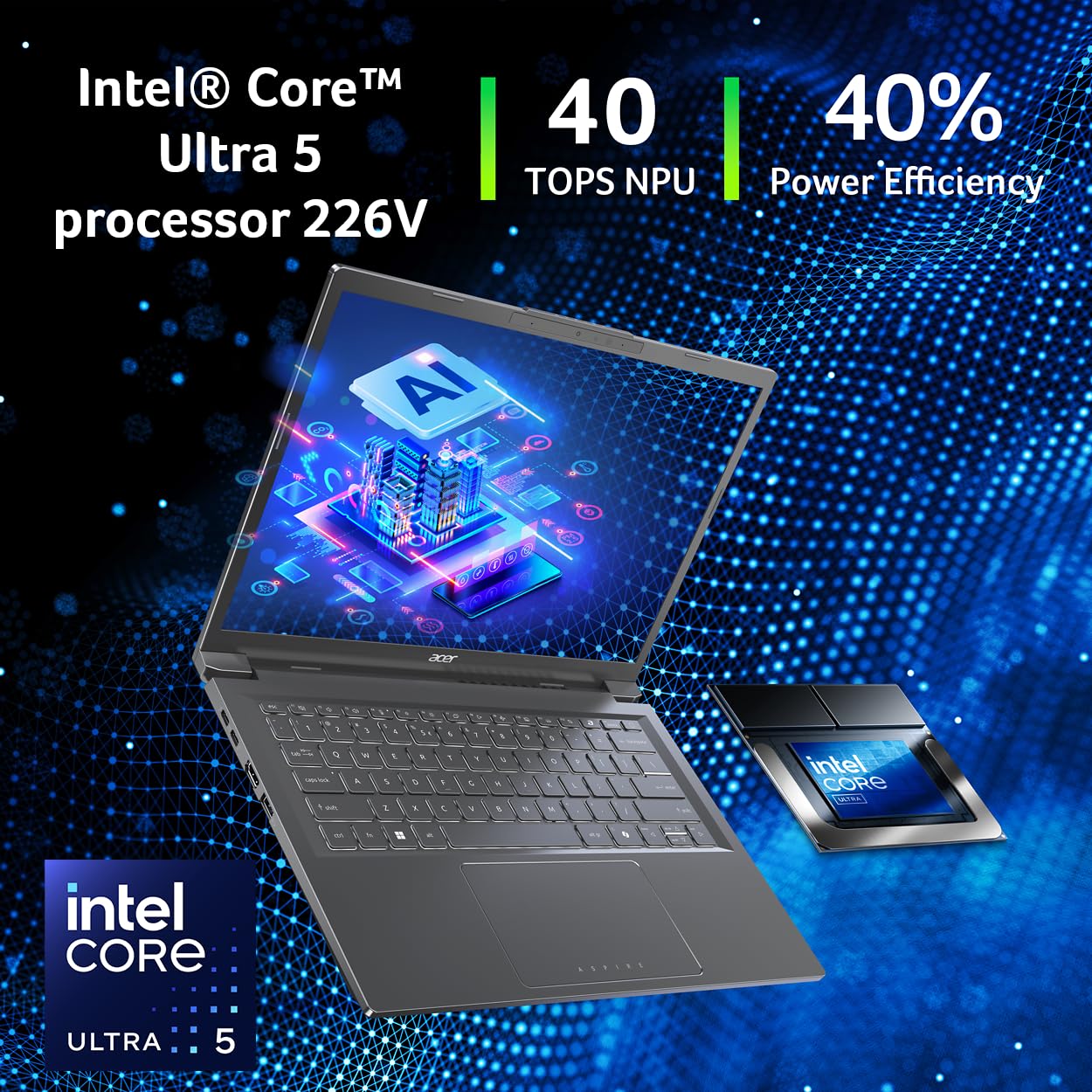 acer Aspire 14 AI Copilot+ PC | 14" WUXGA Display | Intel Core Ultra 5 Processor 226V | NPU: Up to 40 Tops - GPU: Up to 53 Tops | Intel ARC 130V | 16GB LPDDR5X | 512GB SSD | Wi-Fi 6E | A14-52M-51S1 - Image 4