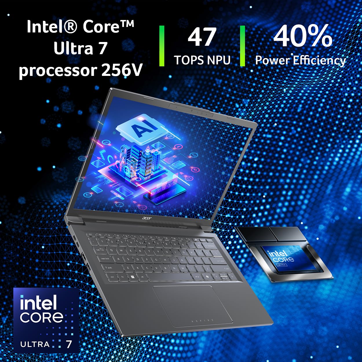 acer Aspire 14 AI Copilot+ PC | 14" WUXGA Display | Intel Core Ultra 7 Processor 256V | NPU: Up to 47 Tops - GPU: Up to 64 Tops | Intel ARC 140V | 16GB LPDDR5X | 1TB SSD | Wi-Fi 6E | A14-52M-72S0 - Image 4