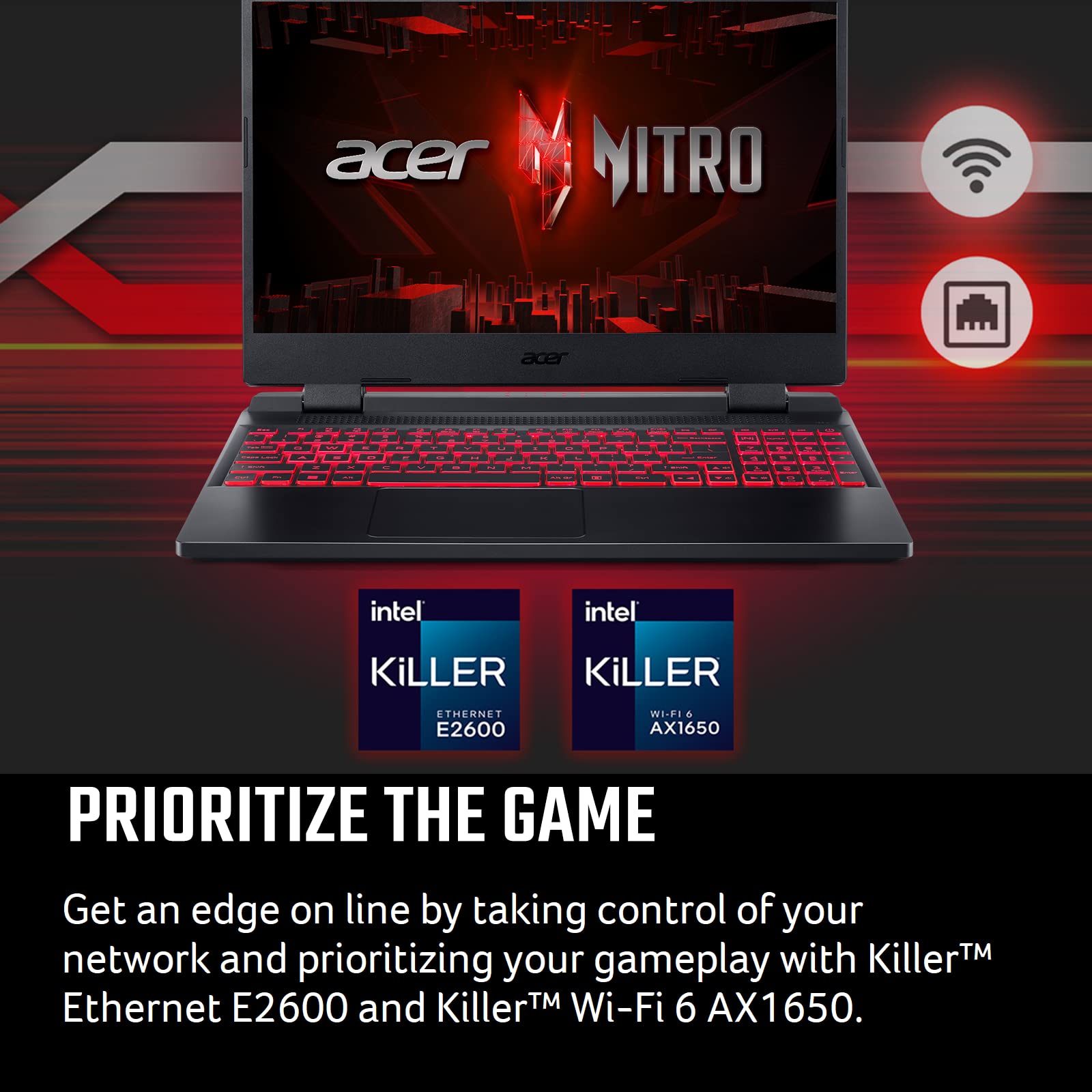 Acer Nitro 5 AN515-58-525P Gaming Laptop | Intel Core i5-12500H | NVIDIA GeForce RTX 3050 Laptop GPU | 15.6" FHD 144Hz IPS Display | 8GB DDR4 | 512GB PCIe Gen 4 SSD | Killer Wi-Fi 6 | Backlit Keyboard - Image 9